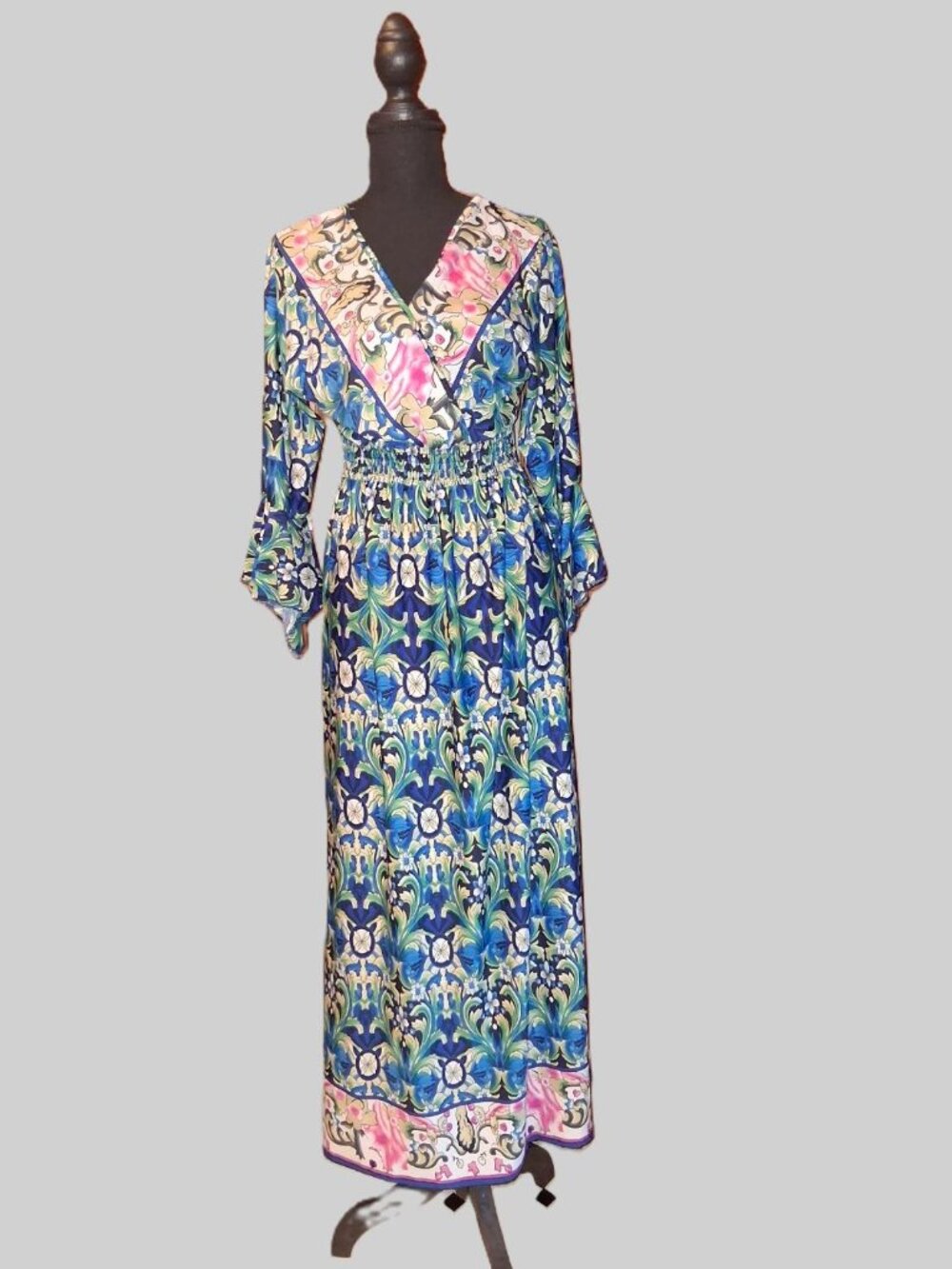 Lapogee Boho Floral Maxi Dress | Empire Waist Bell Sleeve | Size L